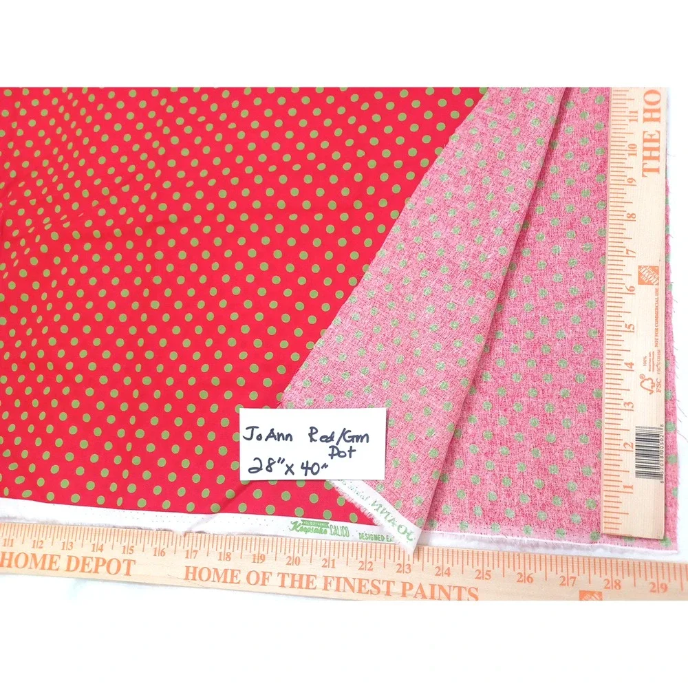 Jo-Ann Red Green Dot Cotton Sewing Craft Fabric 1 Pc 28